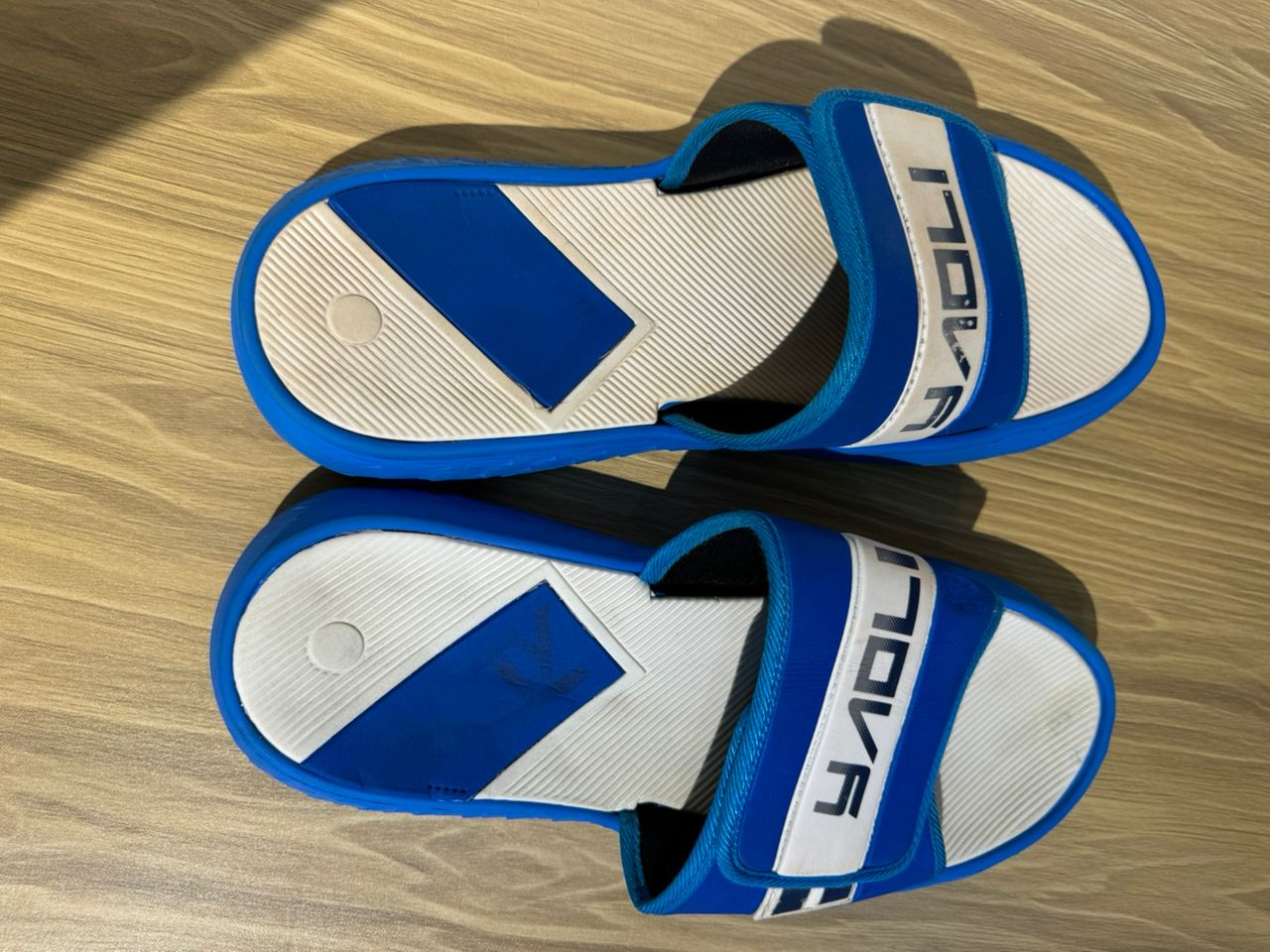 Blue and White Slide Sandals