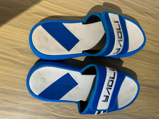 Blue and White Slide Sandals